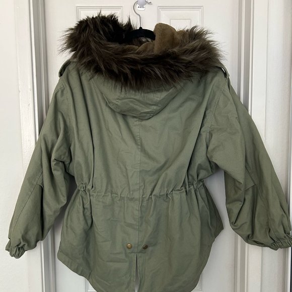 NWOT, Urban Outfitters Hooded Parka Coat, M, Olive Green, Faux Fur Trim - Picture 7 of 9